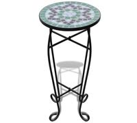 TEKGHUT Table d'appoint mosaïque en céramique - 30 cm - Vert/blanc | Résistant aux intempéries, cadre en fer, plateau de table semi-circulaire, pour jardin, balcon, terrasse