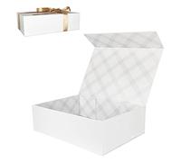 Tekhoho Grand Boîte Cadeau Blanc 33x23,7x10 cm, Boîte Cadeau Haut de Gamme avec Couvercle Magnétique et Ruban pour Emballage Cadeau de Vacances, Mariage, Anniversaire, Doublure à Carreaux