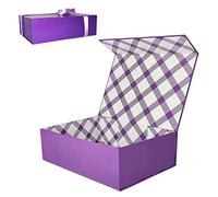 Tekhoho Grand Boîte Cadeau Violet 33x23,7x10 cm, Boîte Cadeau Haut de Gamme avec Couvercle Magnétique et Ruban pour Emballage Cadeau de Vacances, Mariage, Anniversaire, Doublure à Carreaux
