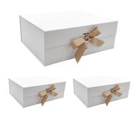 Tekhoho Lot de 3 Grand Boîte Cadeau Blanc 33.5x27x12.5cm, Boîte Cadeau Haut de Gamme avec Couvercle Magnétique pour Emballage Cadeau de Vacances, Mariage, Anniversaire, Doublure à Carreaux