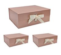 Tekhoho Lot de 3 Grand Boîte Cadeau Or rose 33.5x27x12.5cm, Boîte Cadeau Haut de Gamme avec Couvercle Magnétique pour Emballage Cadeau de Vacances, Mariage, Anniversaire, Doublure à Carreaux