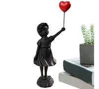 Teksome Sculpture de Fille avec des Ballons,Statue de Fille en Ballon Volant - Sculpture d'art Moderne - Figurines de Collection en résine, Ballon cœur Rouge pour Chambre à Coucher, Salon, Salle