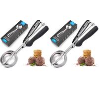 TELANKS Cuillere a Glace Professionnelle 4 ou 5 ou 6 cm, Cuillère à Glace en Acier Inoxydable avec Gâchette et Poignée Confortable pour Boule à Glace, Pâtisserie, Boule à Melon (4 cm) (Lot de 2)