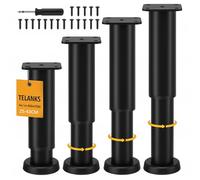 TELANKS Lot de 4 pieds de meubles réglables en hauteur de 25 à 43 cm, support de lit, poutre centrale