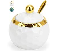 TELANKS Sucrier avec couvercle et cuillère, salière avec couvercle, pots à épices en céramique, pot à sel pour la maison et la cuisine, motif marbre blanc