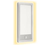 Telefunken - Applique d'extérieur à LED, applique d'extérieur avec détecteur de mouvement, avec capteur crépusculaire, effet rétro-éclairé, 16 W, 2.000 lumens, IP44, rectangulaire, blanc/argenté, 280x