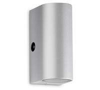 TELEFUNKEN- Lampe LED d'extérieur IP44, Applique LED d'extérieur, capteur crépusculaire, 2x GU10, 4000K blanc neutre, couleur argent, 151x67x92mm (LxlxH)