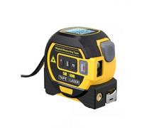 Télémètre laser numérique 3 en 1 avec écran LCD, portée de 60 m, et ruban à mesurer de 5 m.