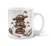 Télescope Tasse à café en céramique, drapeaux industriels vintage, ruban à mesurer, sans marron, tasse à thé fantaisie avec poignée, idéale pour les amis, la famille, les collègues, les enseignants