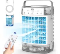 Téléviseur portable 4 en 1 avec télécommande, mini climatiseur par évaporation USB avec poignée, minuterie et 7 lumières colorées, 2 modes de brumisation, gris