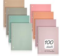 Teling Lot de 8 cahiers à spirale 1 sujet à larges lignes colorées 20,3 x 26,7 cm - Carnet à spirale pastel à 3 trous - Couleurs assorties - Facile à déchirer - 100 feuilles - Pour bureau (couleur