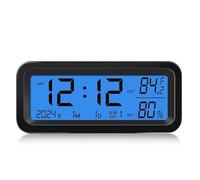 Telituny Horloge voiture digitale solaire, horloge de tableau de bord LCD | Mini thermomètre voiture, affiche température humidité date avec rétroéclairage bleu orange automatique pour voiture maison