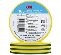 3M Ruban isolant électrique Temflex 165 vinyle vert/jaune 15 mm x 10 m 0,15 mm 100 morceaux