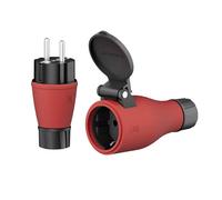 Temolink Kit de prise Schuko et raccord IP54, 250 V, étanche, caoutchouc et plastique, rouge/noir