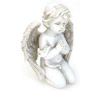 TEMPELWELT Figurine ange assis endormi en pierre artificielle blanche, 22 cm - Belle statue d’ange décorative - Un ange gardien très personnel