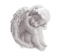 TEMPELWELT® Figurine d'ange décorative Assis endormi 12 cm - en polystone Blanc - Belle Figurine d'ange - Ange Gardien - Enfant Ange - décoratif Ange rêvant