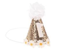 TEMPNAP Chapeau de Fête à Fleurs pour Anniversaire Fille, Tissu Robuste et Facile à Porter, Chapeau Cône Pailleté Décoré de Fleurs, Accessoire Photo Unique pour 1er Anniversaire