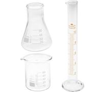 TEMPNAP Dispositif de Mesure de Laboratoire en Verre 3 Pièces Bécher 50 Ml, Bouteille Conique 50 Ml et Cylindre Gradué 10 Ml - Convient aux Analyses Chimiques et Projets Éducatifs