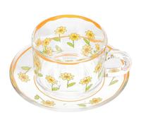 TEMPNAP Ensemble de Tasses à Café et Facile à Nettoyer en Verre Soucoupes 180ml Design Ergonomique Thé de L'après-midi ou Présent Élégant