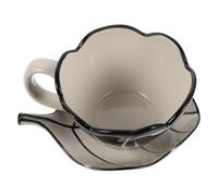 TEMPNAP Ensemble Tasse à Café en Céramique 320ml avec Soucoupe Feuille Noire, Design Tulipe Peint Main, Lavable Lave-vaisselle, Petit-déjeuner et Occasions Spéciales
