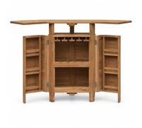 TEMPO STYLE - Banc de bar pliable en bois de teck pour extérieur Apéro | Meuble bar d'extérieur avec porte-bouteilles et porte-verres intégrés | Comptoir à cocktail pour terrasse, patio et piscine |
