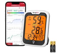 TempPro TP358 Hygromètre Bluetooth, Température et humidité, Humidimètre | Horloge intégrée, rétroéclairage et alertes de notification ; pour chambre de bébé, jardin ou bureau(anciennement ThermoPro)