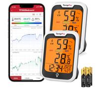 TempPro TP358 Hygromètre Bluetooth, Température et humidité, Lot de 2 | Horloge intégrée, rétroéclairage et alertes de notification ; pour chambre de bébé, jardin ou bureau(anciennement ThermoPro)