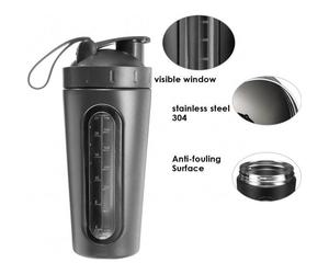 TEMPSA 700ML Bouteille de Eau Protéine Shaker Mélangeur Avec Couvercle Anti-fuite NOIR 700ML