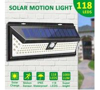 TEMPSA Lampe Solaire Applique Murale 118 LED Avec Detecteur IP65 Étanche pour Jardin Éclairage Extérieure