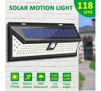 TEMPSA Lampe Solaire Applique Murale 118 LED Avec Detecteur IP65 Étanche pour Jardin Éclairage Extérieure
