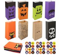 TenaLucy 32 Pièces Sachet Bonbon Halloween Fond Carré Pochette Kraft Cadeau | Sachet Bonbons Halloween Sac Cadeaus, 10 x 6 x 18 CM Pochette Cadeau Kraft pour Fournitures de Halloween-Fête
