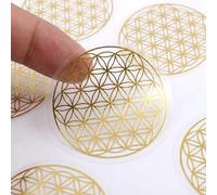 Tenare 120 Pièces Autocollants Fleur de Vie 5 x 5 cm Étiquettes Fleur de Vie Stickers Énergie Yoga avec Feuille Métallique Brillante Symboles Spirituels Autocollants pour Décorer des Cadeaux, Or