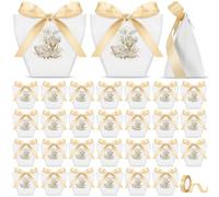 Tenare 50 Pièces Boite Dragees Baptême pour Communion Confirmation Contenant Dragées Confettis avec 1 Ruban Doré Cadeau Mariage Invité pour Fête de Naissance, Anniversaire