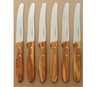 Tenartis Set 6 Couteaux de Table, Steak, Pizza, Fruits lame 11 cm Manche en Bois d'Olivier Emballage Eco Fabriqués en Italie