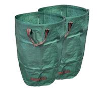 TENAX Garden Bag Stand Lot de 2 Sacs de Jardin 265 l 67 x 76 cm Vert pour Feuilles et déchets Verts, en polypropylène imperméable, autoportant, Pliable avec poignées, sans Couvercle