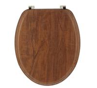 TENDANCE - Abattant WC Bois Moulé 18 Pouces Attaches Acier Inoxydable - Façon Acacia Rustique - Salle de Bain - Abattants Universel - Lunette de Toilette