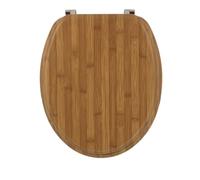 TENDANCE - Abattant WC Bois Moulé 18 Pouces Attaches Acier Inoxydable - Façon Bambou - Salle de Bain - Abattants Universel - Lunette de Toilette