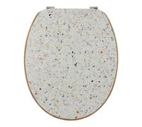 TENDANCE - Abattant WC MDF 18 Pouces Couvercle Design Imprimée et Assise Façon Bambou Attaches Acier Inoxydable - Terrazzo - Salle de Bain - Abattants Universel - Lunette de Toilette
