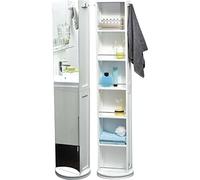 TENDANCE Atmosphera - Colonne Miroir Pivotante Blanche - 170 x 36 x 36 cm - Rotation 360°, 6 Niches, 2 Patères - pour Salle de Bain, WC, Rangement