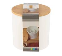 Tendance - Boite à Coton et Coton Tiges PS Blanc Couvercle Bambou - Blanc/Bambou - Salle de Bain - Accessoire Salle de Bain à Poser