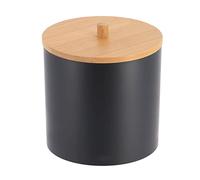 Tendance - Boite à Coton et Coton Tiges PS Noir Couvercle Bambou - Noir/Bambou - Salle de Bain - Accessoire Salle de Bain à Poser