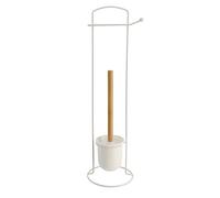 Tendance - Brosse et Dérouleur Papier WC Métal - Blanc/Bambou - Salle de Bain - Accessoire Utilitaire