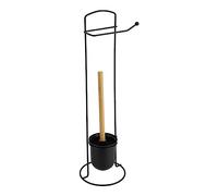 Tendance - Brosse et Dérouleur Papier WC Métal - Noir/Bambou - Salle de Bain - Accessoire Utilitaire