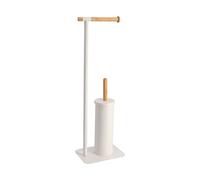 TENDANCE Brosse WC avec Support et Dérouleur Papier Toilette en métal Blanc et Bambou H 69.5 cm