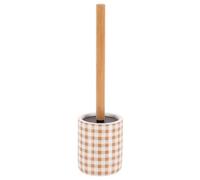 Tendance - Brosse WC Dolomite avec manche en bambou style vichy - ocre