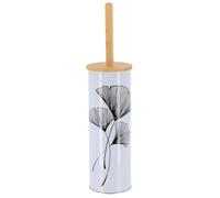 Tendance - Brosse WC métallique imprimée avec couvercle en bambou - Zen Gingko