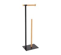 Tendance - Dérouleur et Réserve Papier WC Métal/Bambou - Noir/Bambou - Salle de Bain - Petit Mobilier