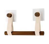 Tendance - Derouleur papier wc bambou + lanieres simili cuir sur sticker - beige/facon acacia