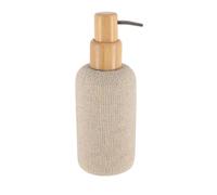 TENDANCE - Distributeur Polyrésine Rond Effet Maille et Pompe Bambou 340ml - Naturel - Salle de Bain - Accessoire Salle de Bain à Poser