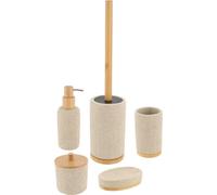 TENDANCE | Ensemble de salle de bain - Accessoires de salle de bain - beige - en résine polymère - lot de 5 - Accessoires de salle de bain - Ensemble de salle de bain